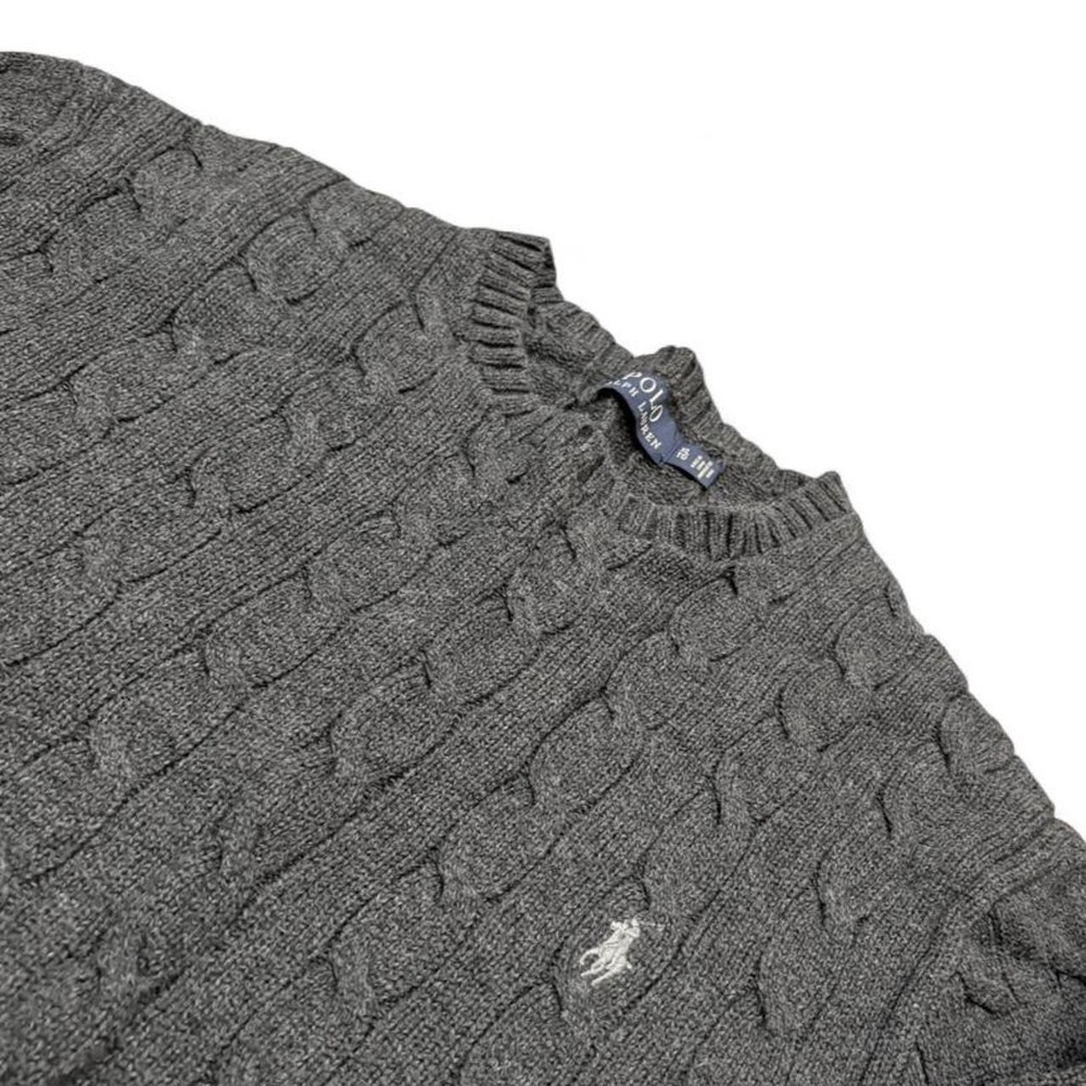 Polo Ralph Lauren Cable Knit Sweater Charcoal Gray Pony Crewneck Mens XL